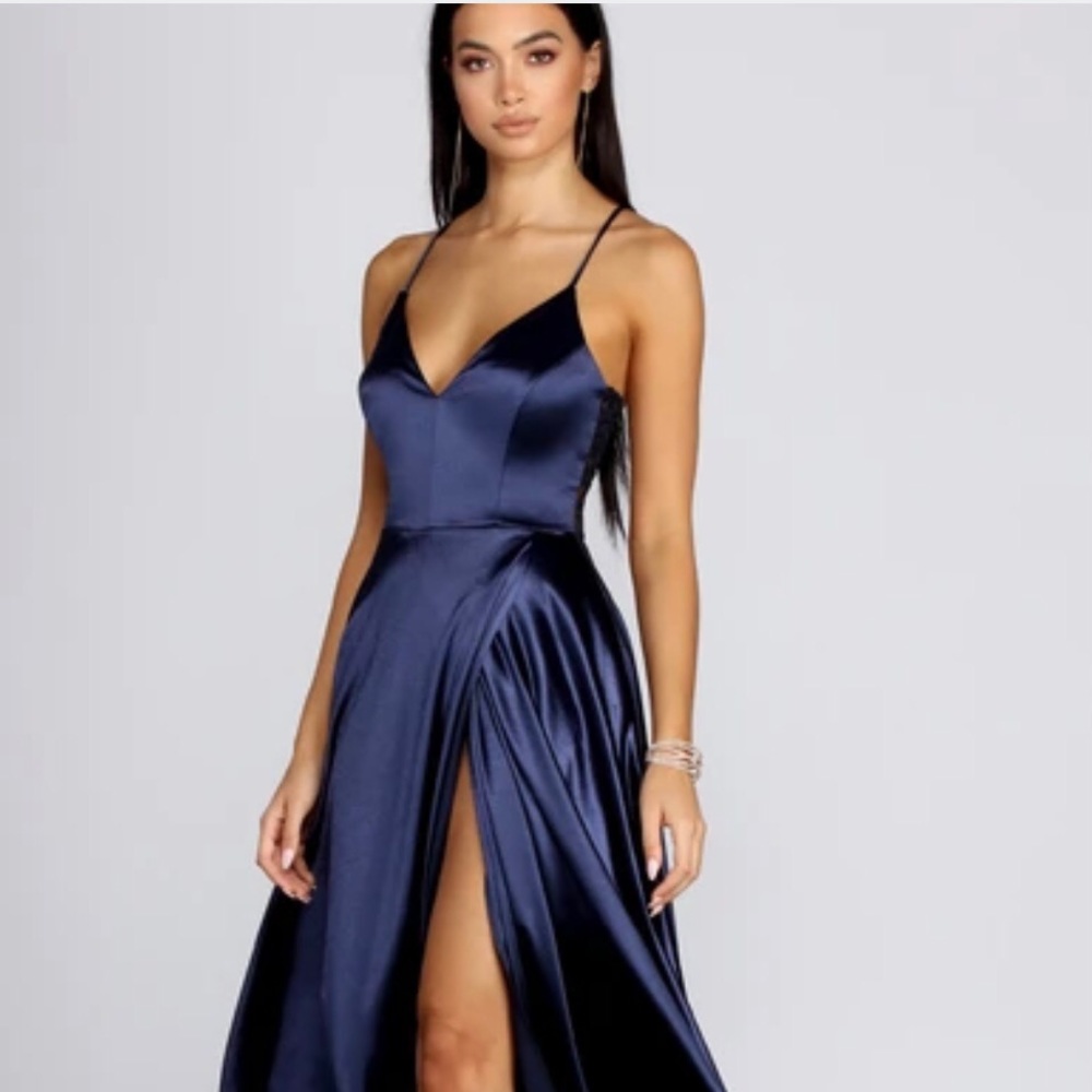 Windsor Lace Back Satin Dress